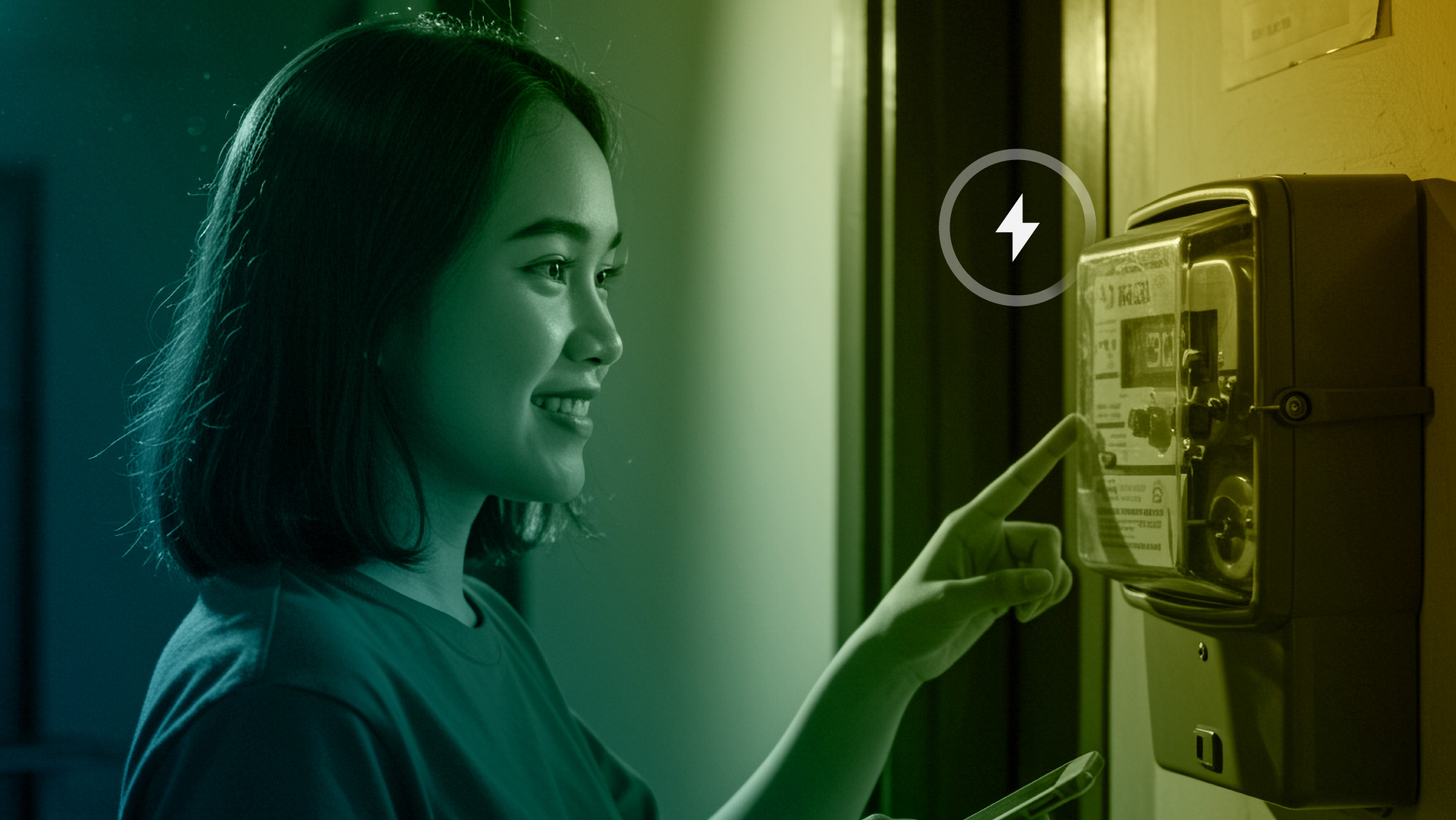 Woman adjusting her electric meter